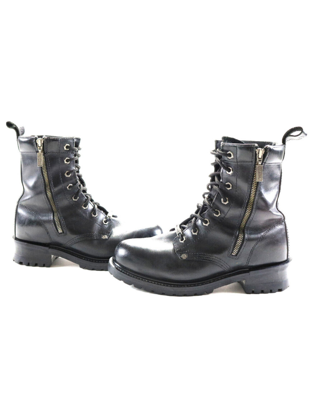 mens harley davidson boots 8.5 black leather logger 8" ankle lace zip bar 91028